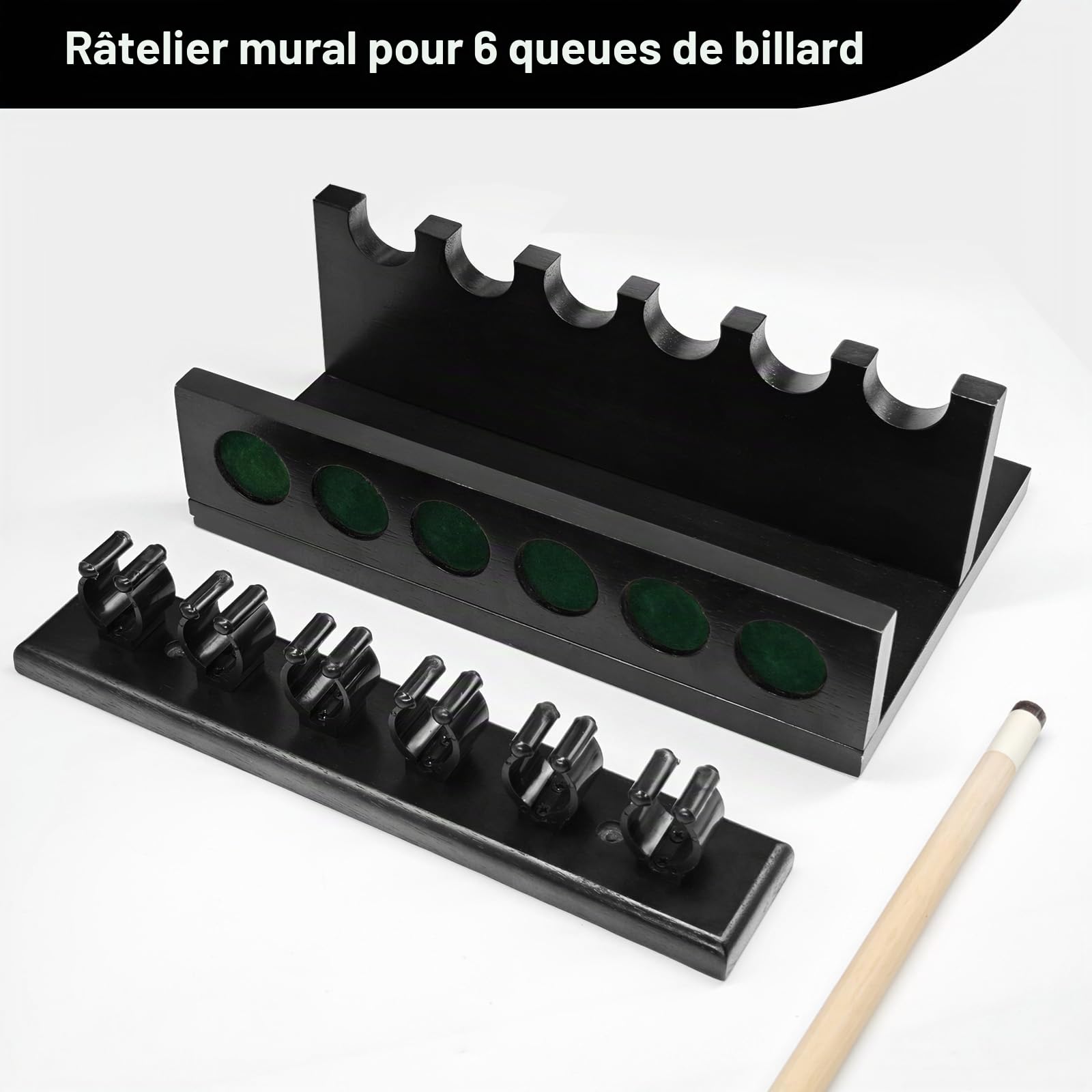 Support Mural pour Queue de Billard, Porte Queue de Billard en Bois, Organisateur de 6 Queues de Billard, Équipement et Accessoires de Table