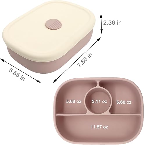 Miniatura 4 de PandaEar Lonchera Bento de silicona para niños pequeños, lonchera de grado alimenticio a prueba de fugas, apta para microondas y lavavajillas (rosa)