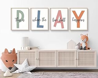 Kids Playroom Wall Art Playroom Wall Decor Childrens Playroom Canvas Prints Boy Kids Room Wall Art Decor Toddler Nursery Wall Art Playroom Artwork Let'S Play Sign 12x16 Inch Set of 4 UNFRAMED