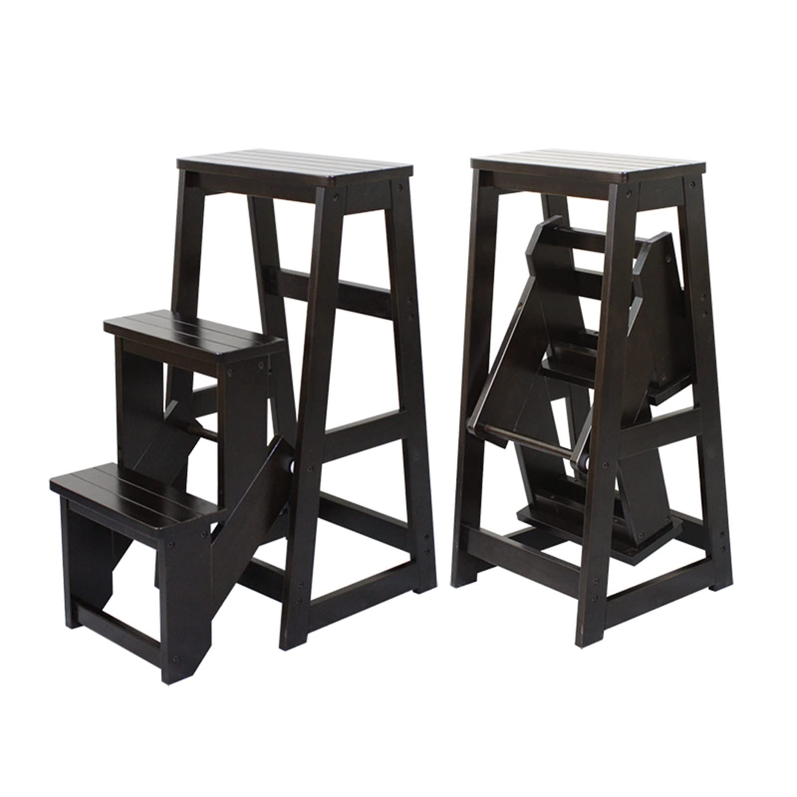 Tabouret escabeau pliant bois 3 niveaux étagère rangement maison