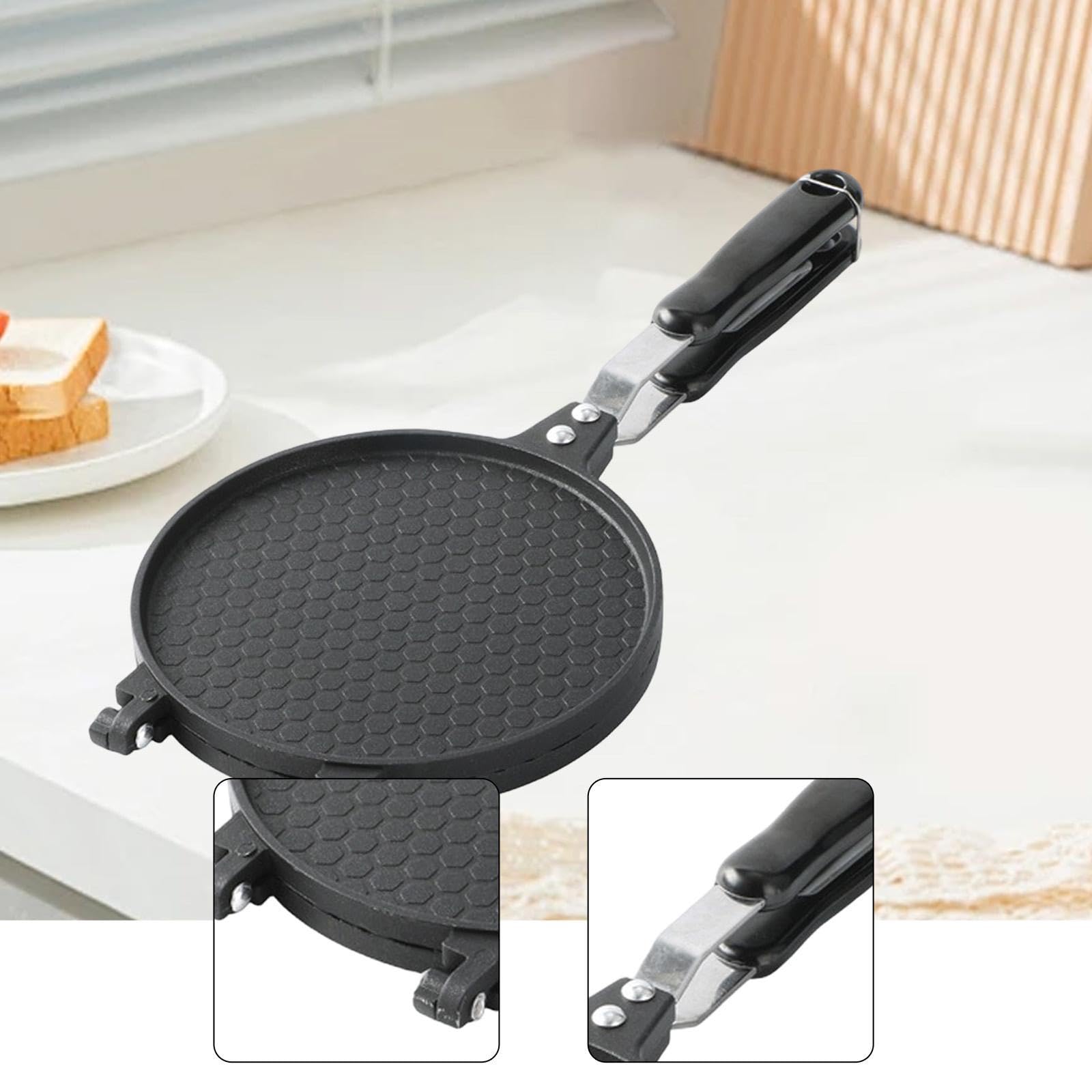 Waffle Maker Padella Doppio Lato per Coni Gelato Strumento Antiaderente per Pancake Omelette Croccanti Materiale in Lega di Alluminio Adatto a Cucina, 17 Cm