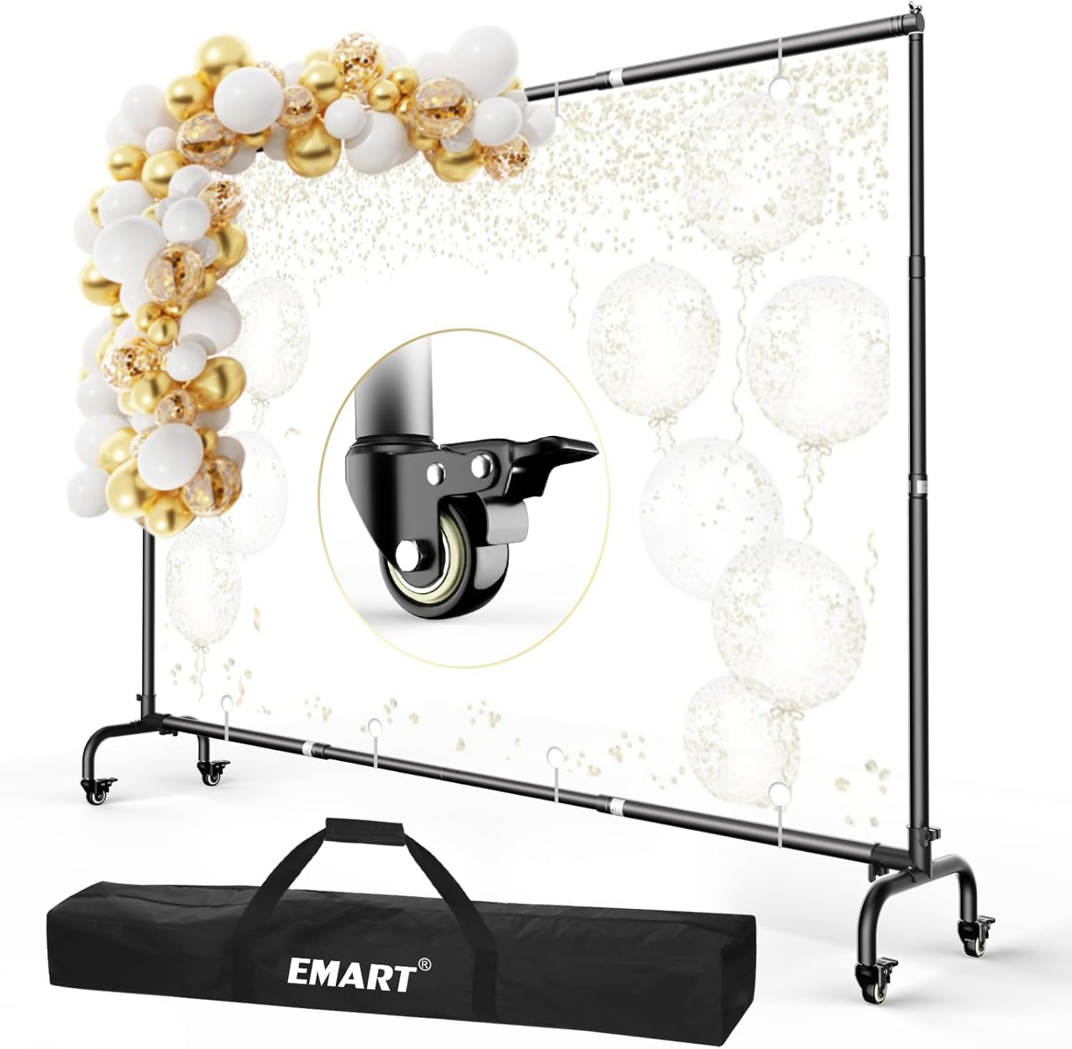 EMART Support Fond Photo avec Roues Mobiles, 3x2,2m Système de Support Toile de Fond Réglable Robuste pour Studio Photo, Photographie, Vidéo, Mariage
