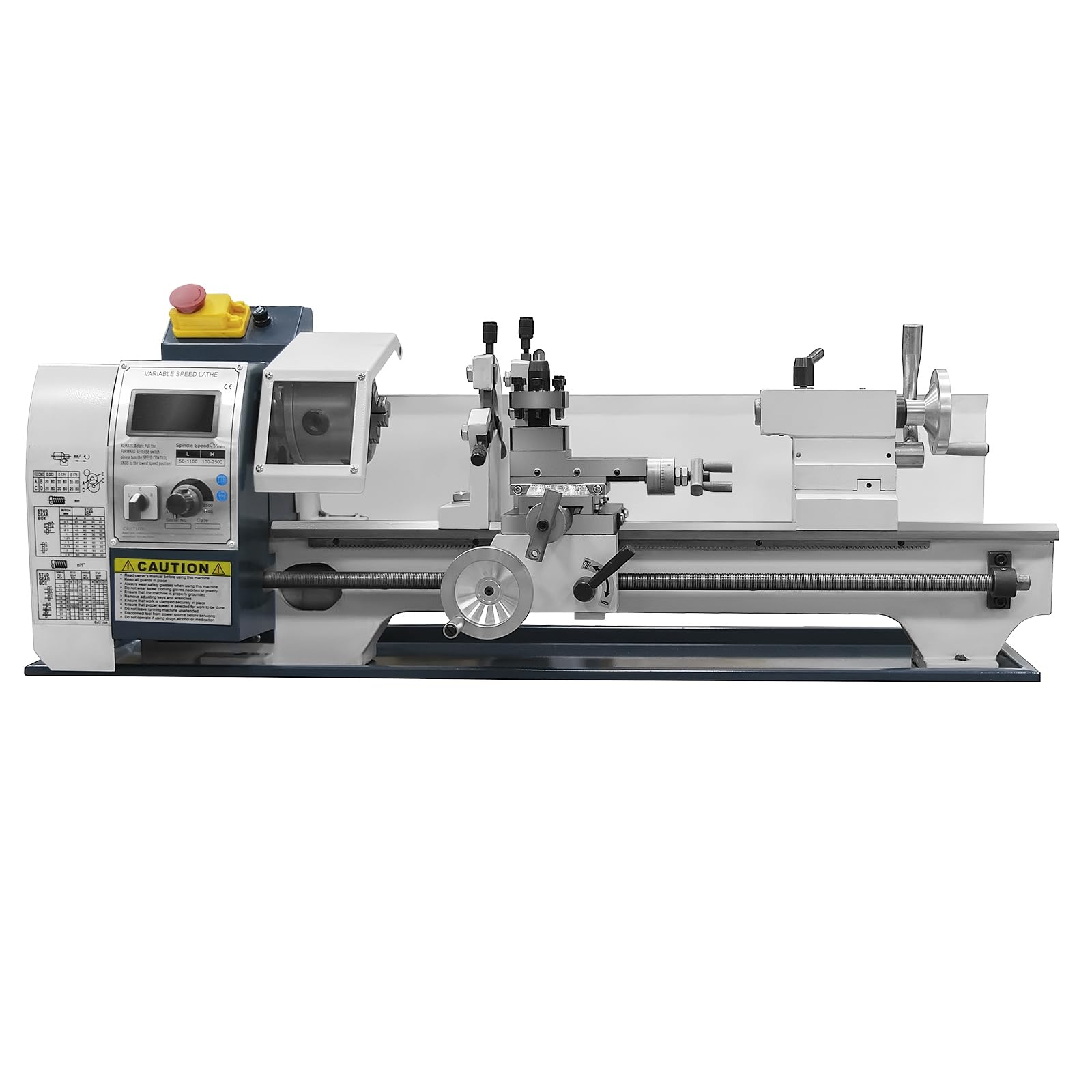 1500W Mini Metalldrehmaschine 220X500MM Mini-Tisch-Metalldrehmaschine Metallgetriebe,mit Werkzeughalter und Mittelhalter,Geschwindigkeitsanzeige,mit Borstendrehmaschine,Variable Drehzahl 0-2500rpm