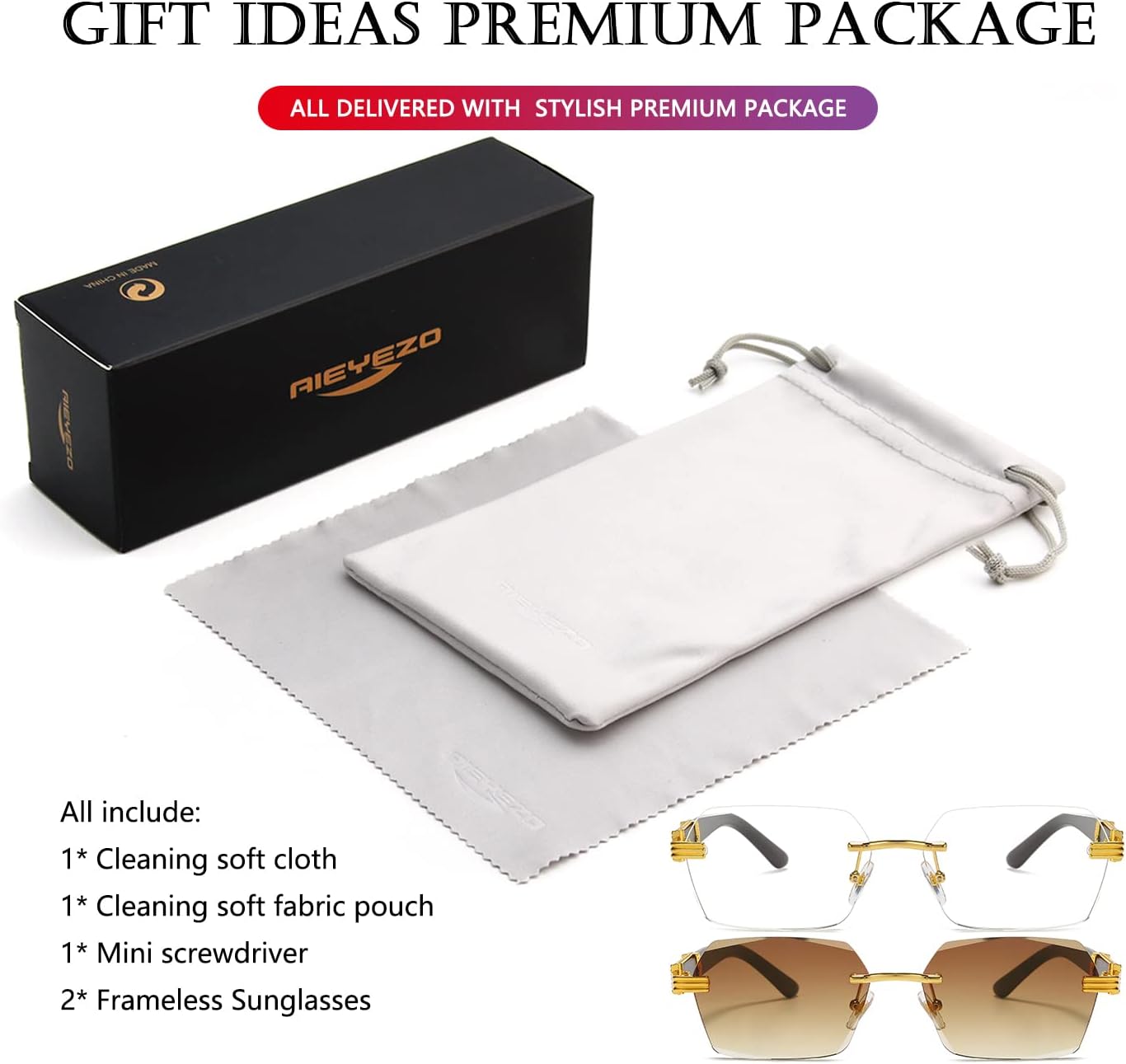 AIEYEZO Retro Rimless Sunglasses Rectangle Unisex Vintage Frameless Sun Glasses Fashion Square Tinted Glasses - Image 7