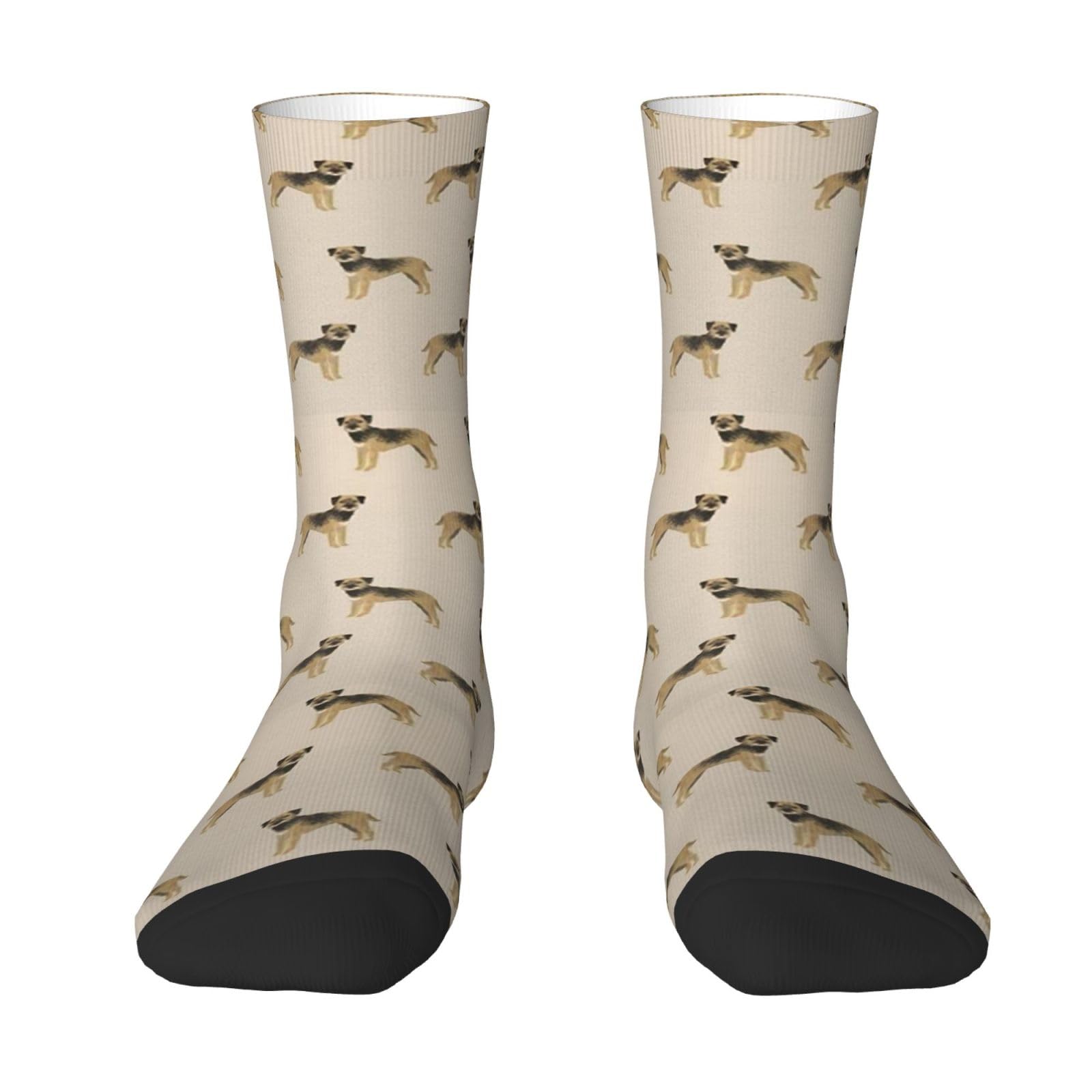 Zouey Men's 1 Moisture Protection Mid-Calf Socks, Casual Mid-Calf Socksprint Sockings Athletic Running Casual Sport Socks,Border Terrier Dog Dogs Border Terriers Tan