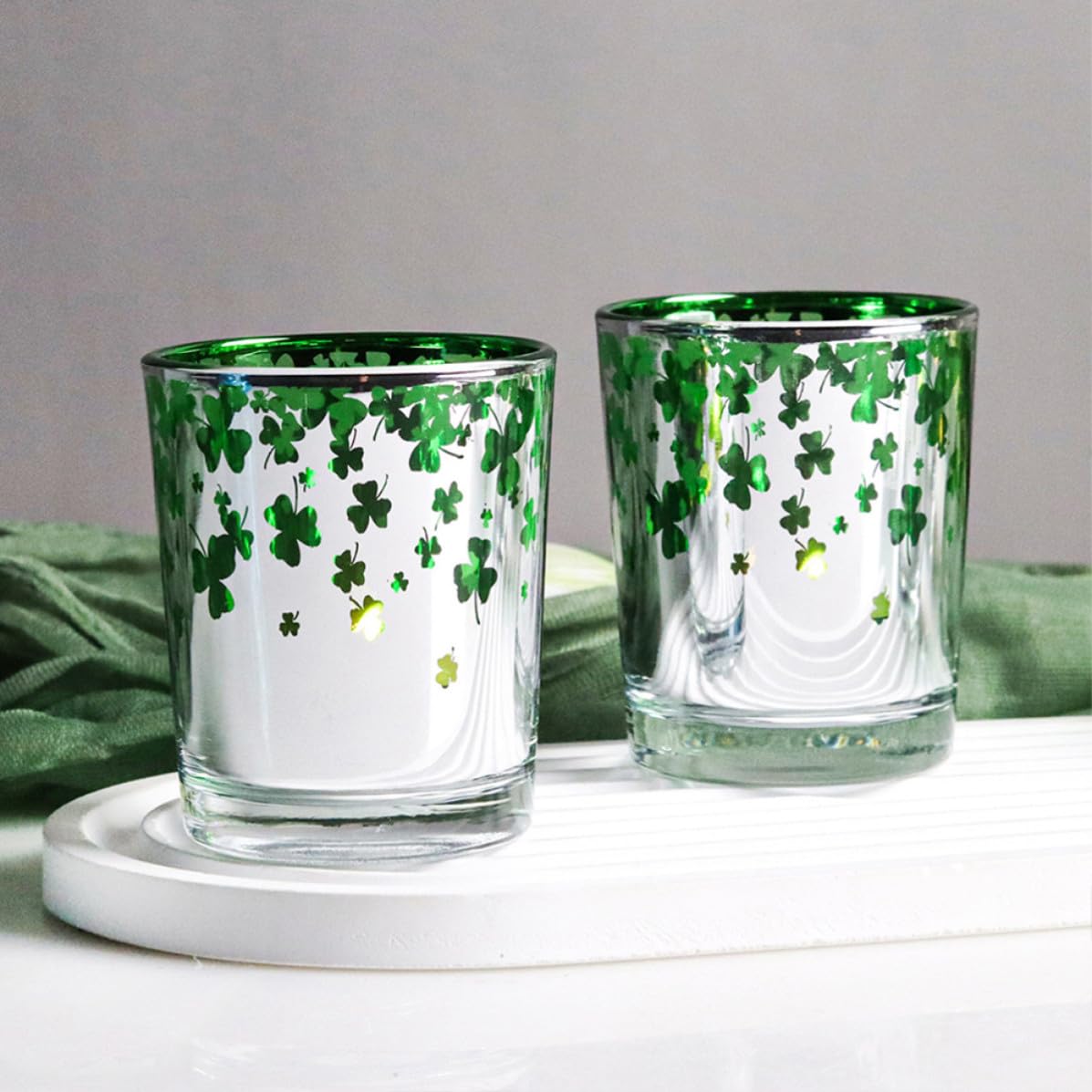 12 Stück Grüner Glas Kerzenhalter für St Patrick's Day Tischdeko