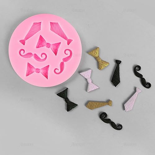 Miniatura 6 de AUEAR, Juego de 4 mini corbatines para corbata, bigote, moldes de silicona para fondant, pastel, chocolate, caramelo, azúcar, decoración