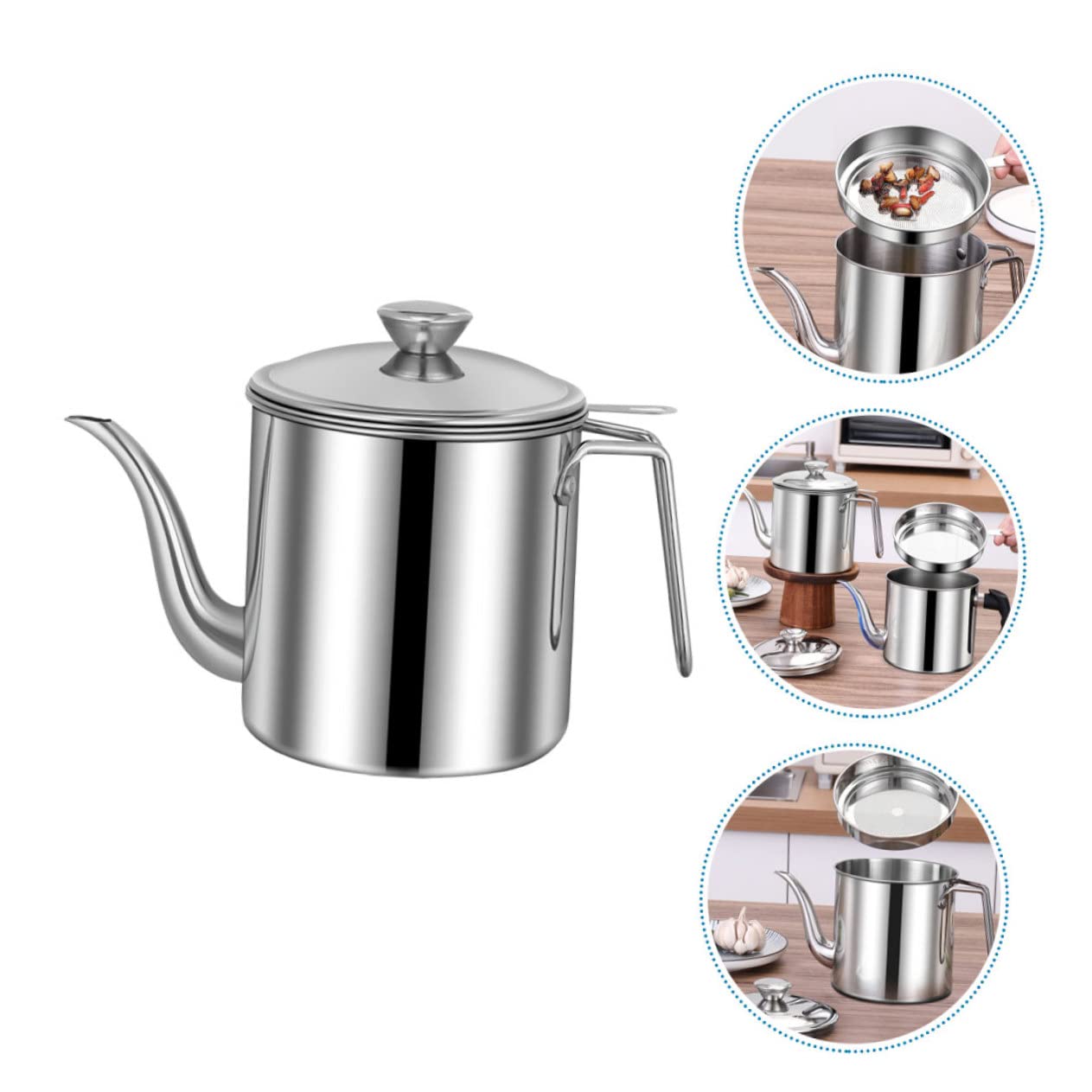 TOYANDONA Contenitore Multifunzionale per Olio da Cucina 1,8l in Acciaio Inox Filtro Antisporco Dispenser Pratico per Olio e Aceto Domestico Compatto per Uso Quotidiano