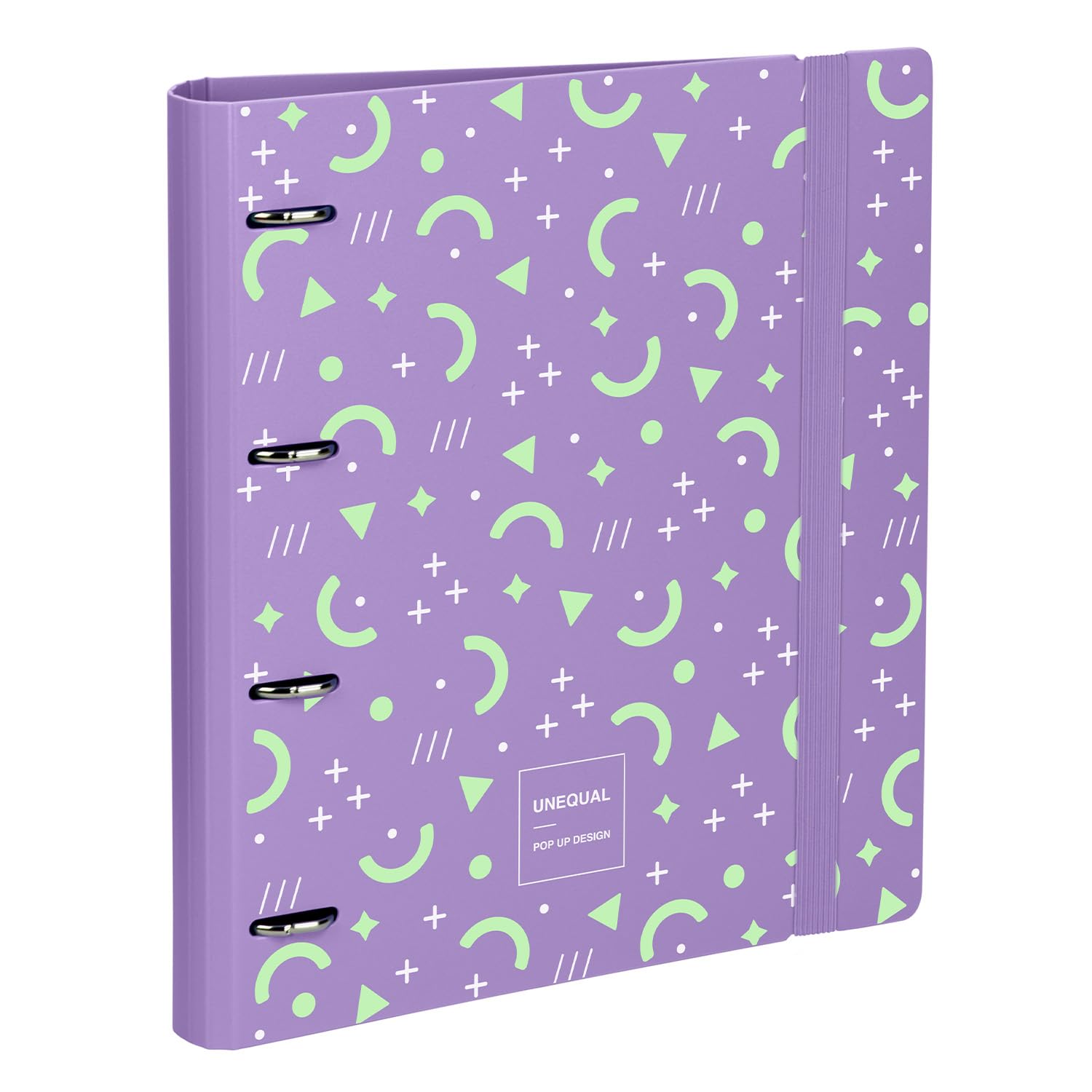Grafoplas Ordner mit 4 Ringen, A4, mit Nachfüllpackung, Trennblättern, Planner, Aufkleber und transparentem Umschlag, Lavendel, Polyfoam Unequal Pop Up Design, robust und ultraleicht, Öffnung 360
