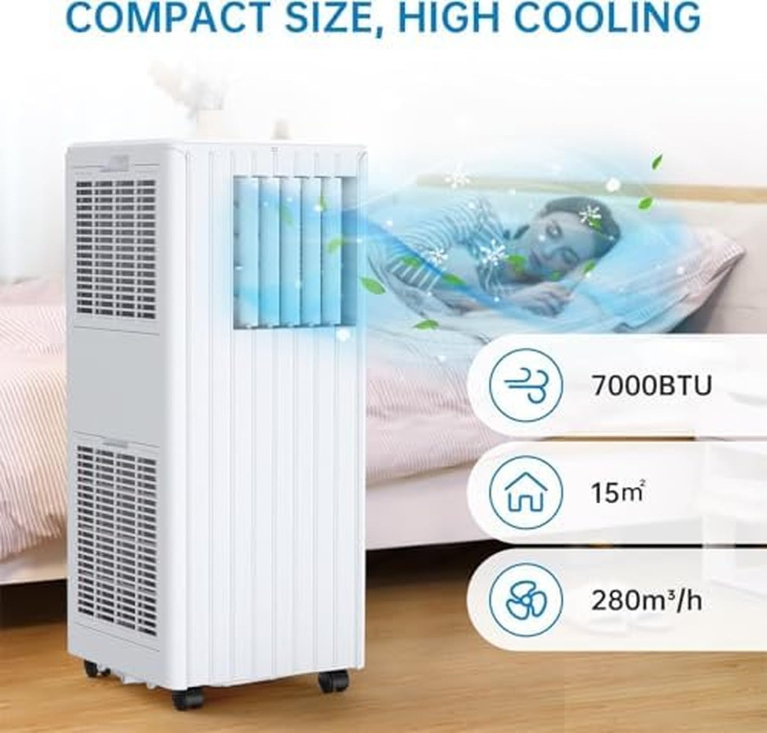 Condizionatore d'Aria Portatile 10000 BTU Raffreddamento rapido con Display Digitale, modalità velocità Multiple per Ambienti Fino a 30 mq, Opzione 7000 BTU Dis, A, 9000 BTU