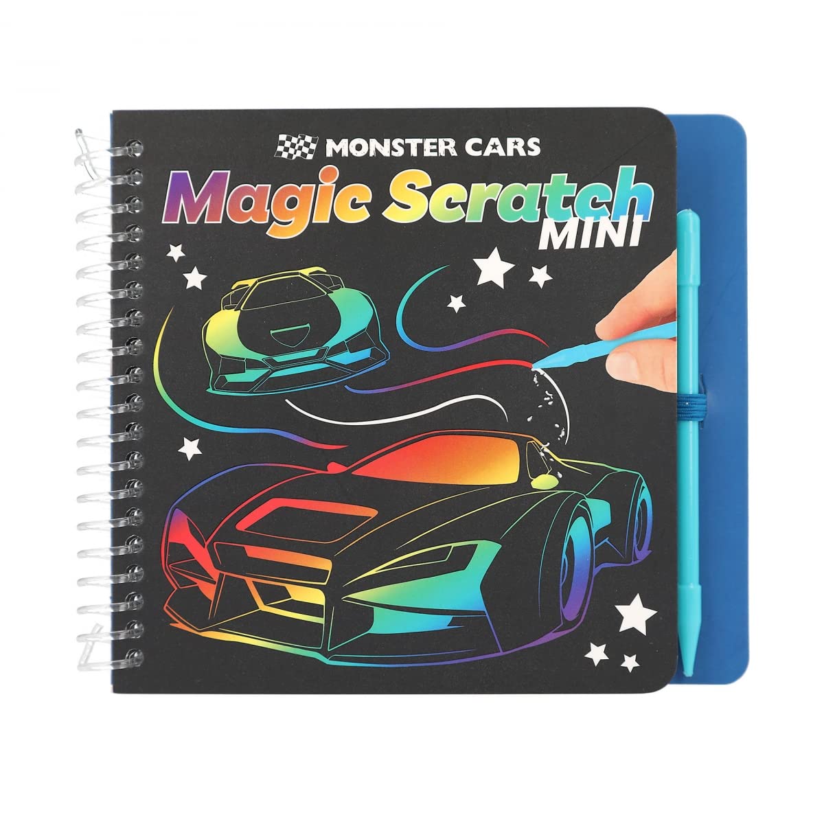 Depesche 12116 Monster Cars - Mini Libro Mágico de Rascar con motivos de coches geniales para rascar, cuadernillo con degradado de colores y lápiz para rascar