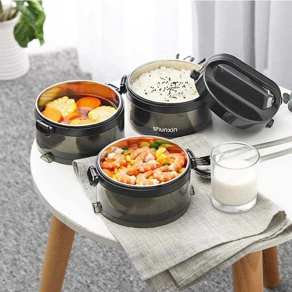 Fiambrera Bento apilable con recipiente térmico y cubiertos, diseño portátil de 4 capas para una fácil preparación de comidas, ideal para niños y adultos