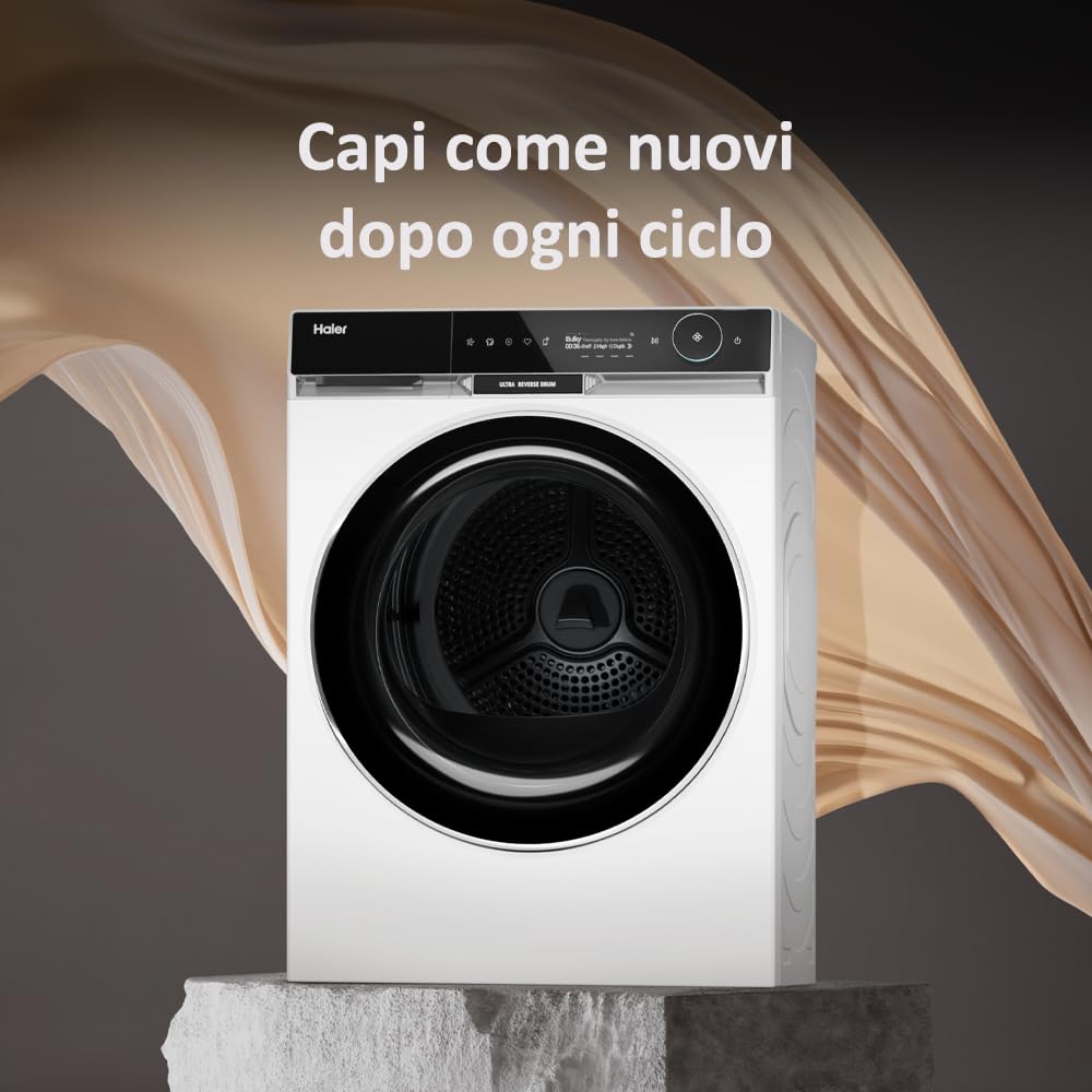 Haier X Serie 11 Asciugatrice 9 Kg, Libera Installazione, Carica Frontale, Classe A+++-10%, 5 Livelli d'intensità, Ultra Reverse, Partenza Programmabile, Vapore, 85x59,5x69,5 Bianca - HD90-A3Q397U1-S