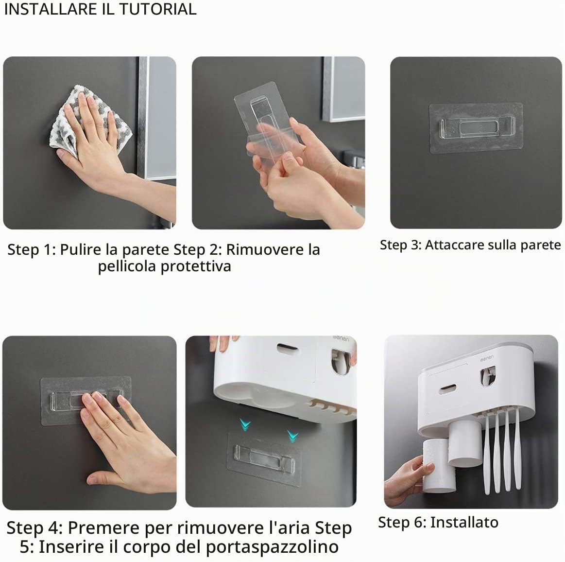 DoDuo - Porta spazzolino da denti a parete, dispenser automatico per dentifricio