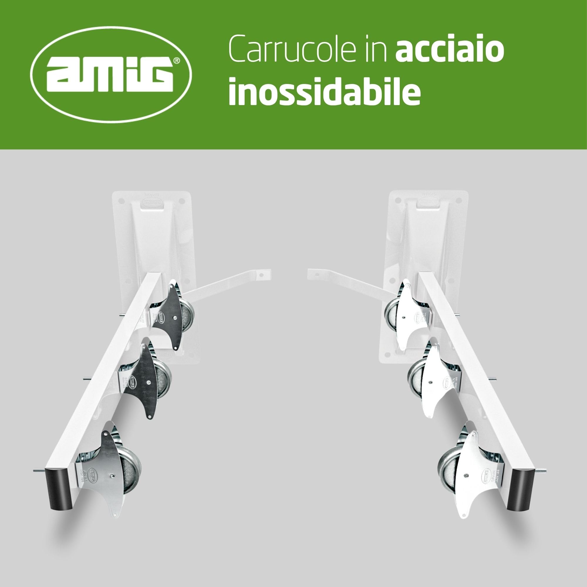 Amig - Stendibiancheria laterale da parete Mod. 3 - Stendino a 2 bracci con 6 carrucole in acciaio inox - Per 3 corde - Acciaio con verniciatura epossidica - Uso esterno - 450 mm - Bianco