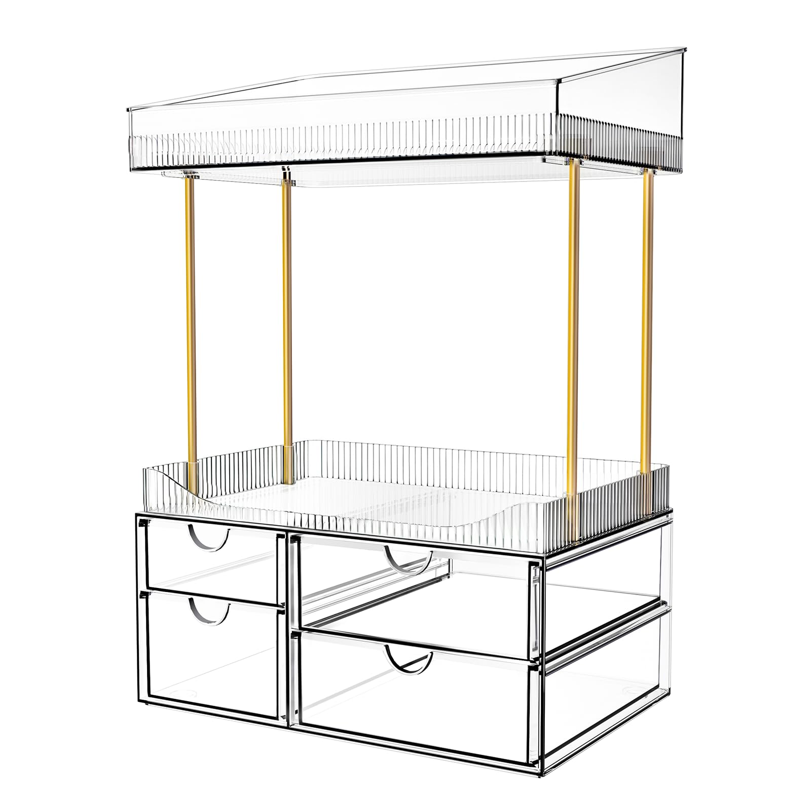 Makeup Organiser - Upgraded Transparent Perfume Organiser with 2 Shelves & 4 Drawer, Make up Storage Non-Slip Design, Skincare Drawer Organisers for Bathroom/Bedroom/Kitchen/Vanity, Clear