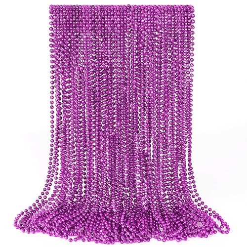 EOBOH 30PCS Mardi Gras Beads, Purple Beads Necklace Bulk Party Favors, 33" Necklaces Festival Parade Throw Accessories, Halloween Mardi Gras Wedding School Activities Celebrations Decorations