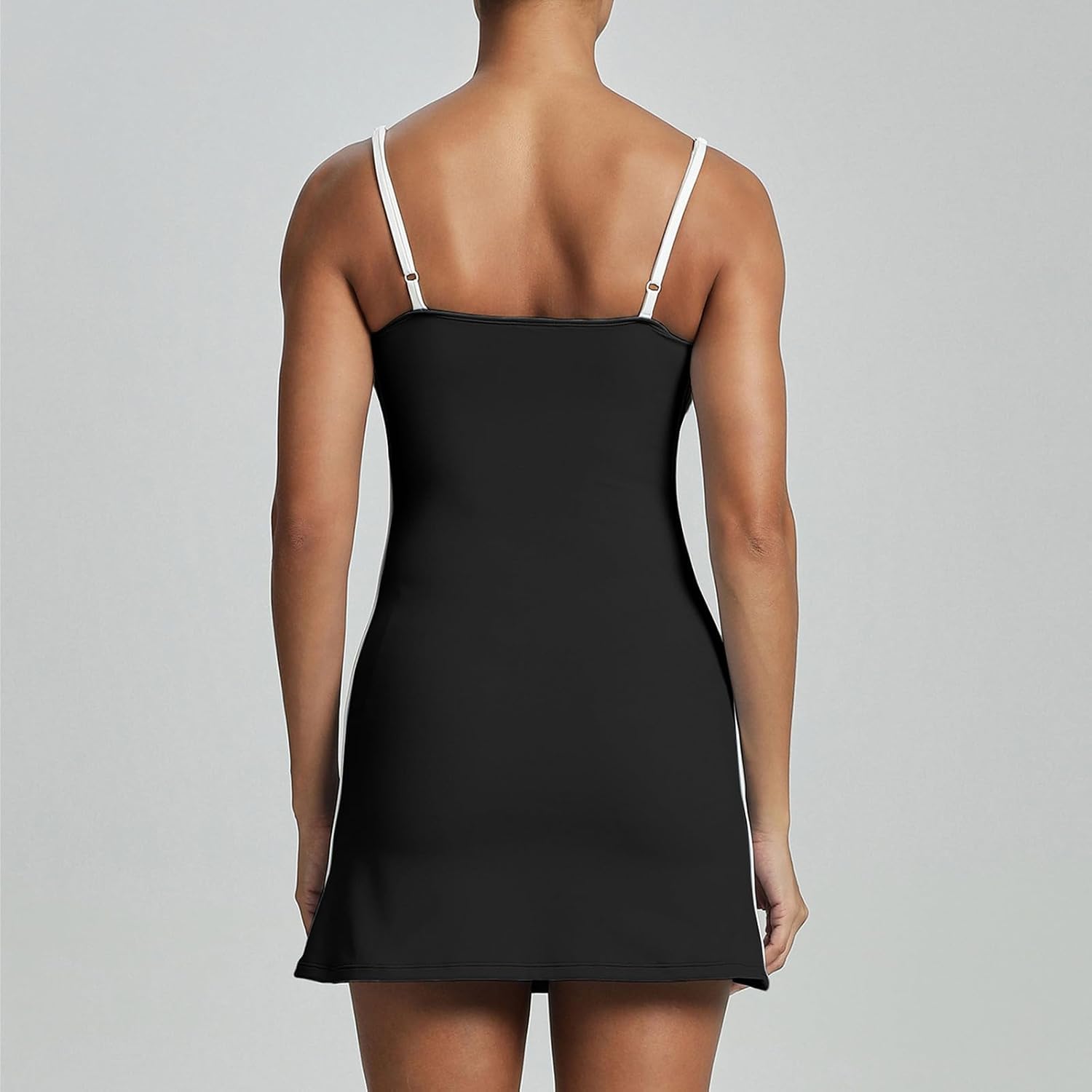 Womens Tennis Dress with Built-in Bra & Shorts Pockets Sleeveless Adjustable Spaghetti Strap Colorblock Golf Dresses