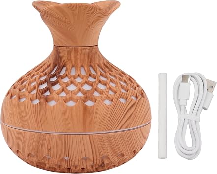 Humidifier , Flower Vase Shape Wood Grain 300ml Aromatherapy Diffuser USB Powered for Bedrooms Amber