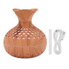 Humidifier Flower Vase Shape Wood Grain 300ml Aromatherapy Diffuser USB Powered for Bedrooms Amber