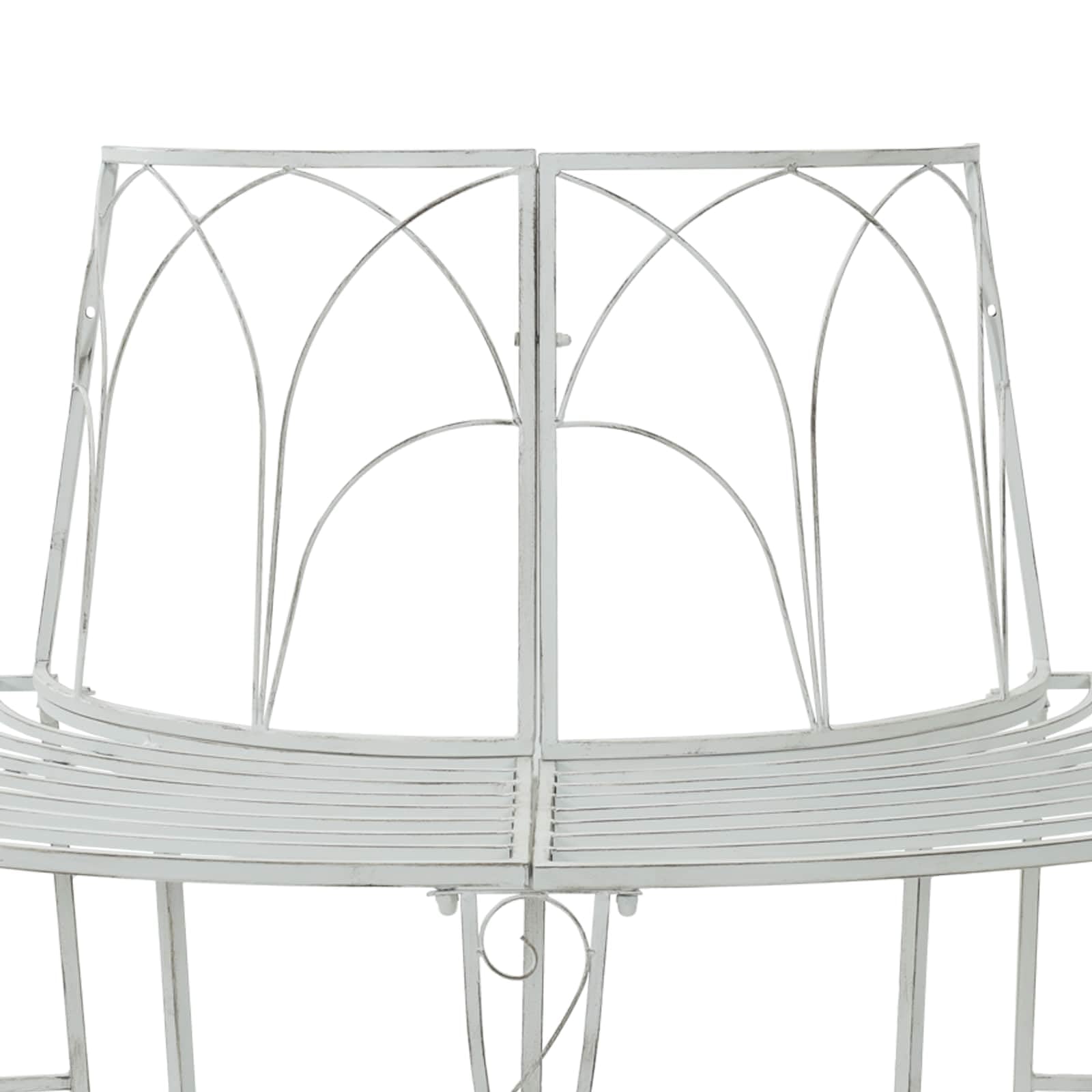 Banc de jardin 4 places en acier blanc antique, résistant aux intempéries, peu encombrant, robuste, pour extérieur, balcon, terrasse, jardin, véranda, banc en bois, banc de coffre, extérieur