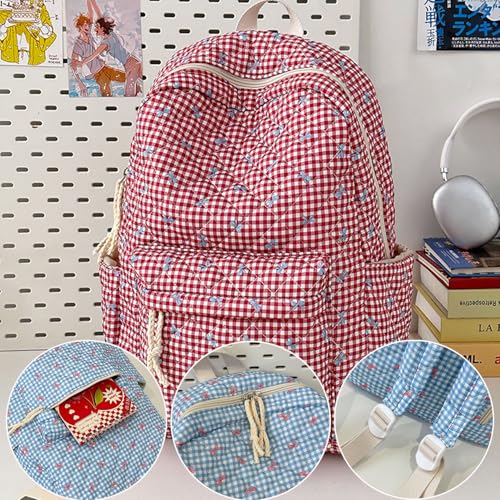 Coquette Backpack - Bow Backpack Nylon for Women Cute Kawaii Backpack Set 3 Pcs Quilted Daypack with Small Crossbody Bag (yellow)4