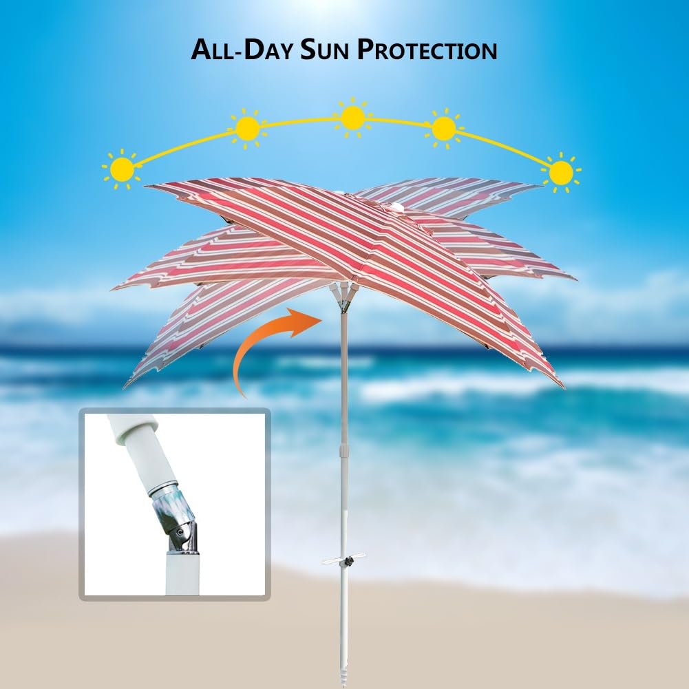 Parasol tarasowy 2,1 m, ochrona przed promieniowaniem UV, parasol z aluminiowym drążkiem i regulacją nachylenia, 8 żeber do ogrodu, na plażę i trawnik