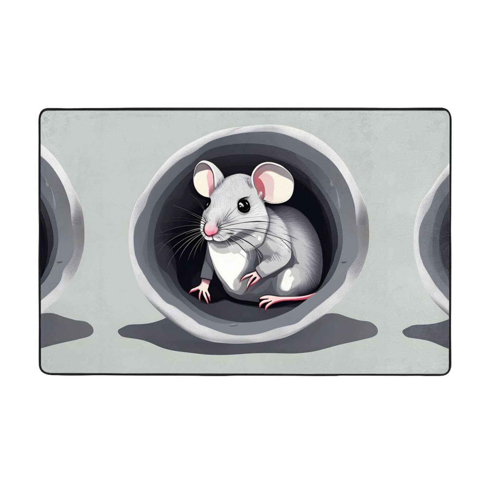Tapis imprimé Mouse in The Hole en velours fin lavable résistant pour décoration de chambre