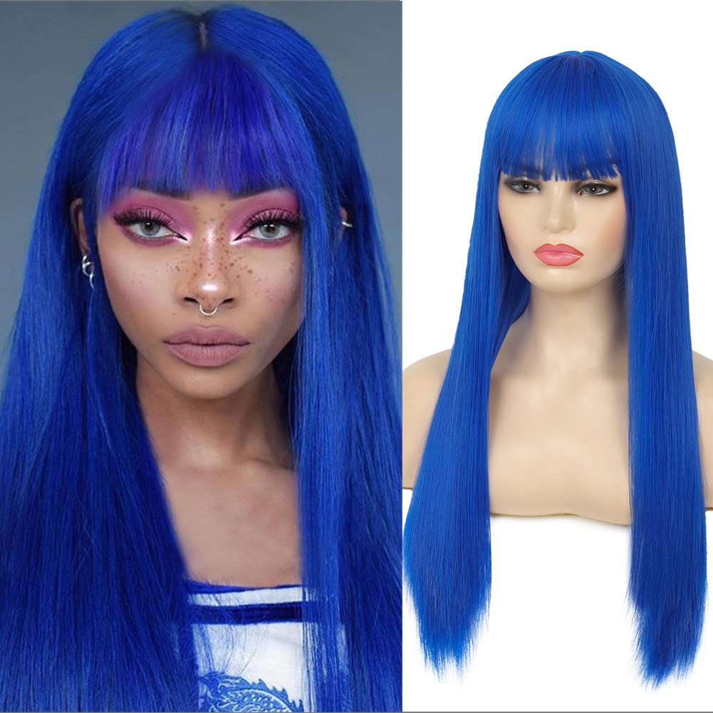23in Straight Synthetic Wig With Bangs For Cosplay And Daily Wear Amazon.com : BERON Dark Purple Wigs Straight Long Hair Wigs  main image 3