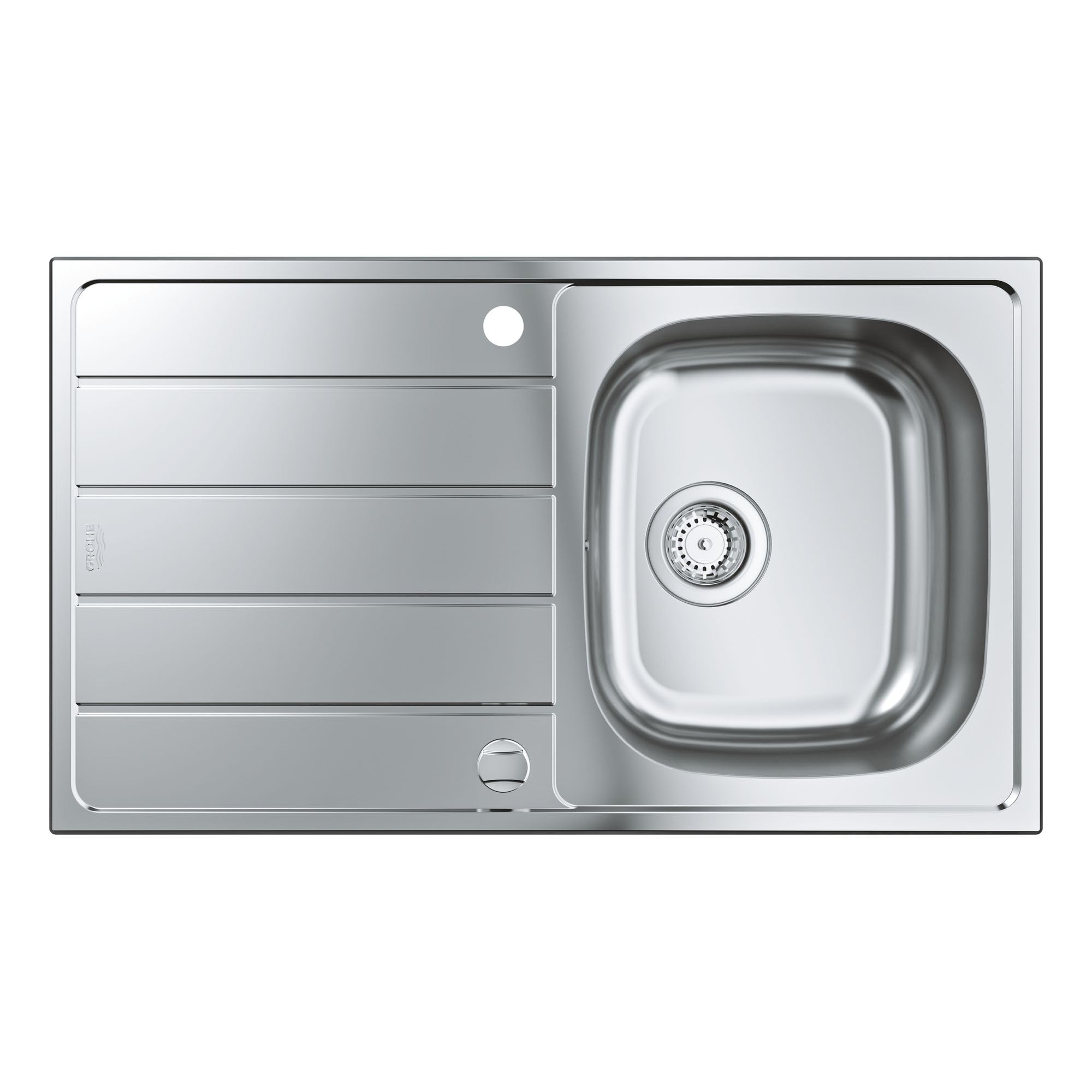 GROHE K200, Küchenspüle 1 Becken 86x50cm (Spülbecken links oder rechts einbaubar, Waschbecken für Unterschränke mit 45cm, mit Ablaufgarnitur, Siebkorb, Montageset), edelstahl, 31552SD1