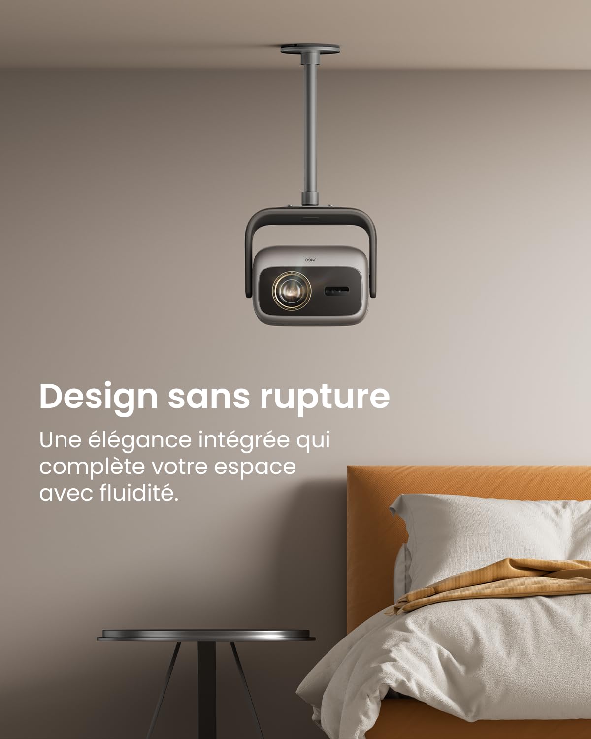 JMGO N3 Ultimate Support de Plafond Original pour Projecteur, X-Gimbal 360° Rotation, Gestion des Câbles Dissimulée, Aluminium Aéronautique, Fixation Sécurisée