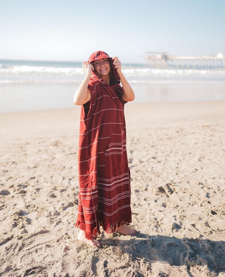 Basic Layers Unisex Hooded Bathrobe Poncho Beach Wear Double Face Cotton Terry Cloth Robe with Pockets One Size Fit All4