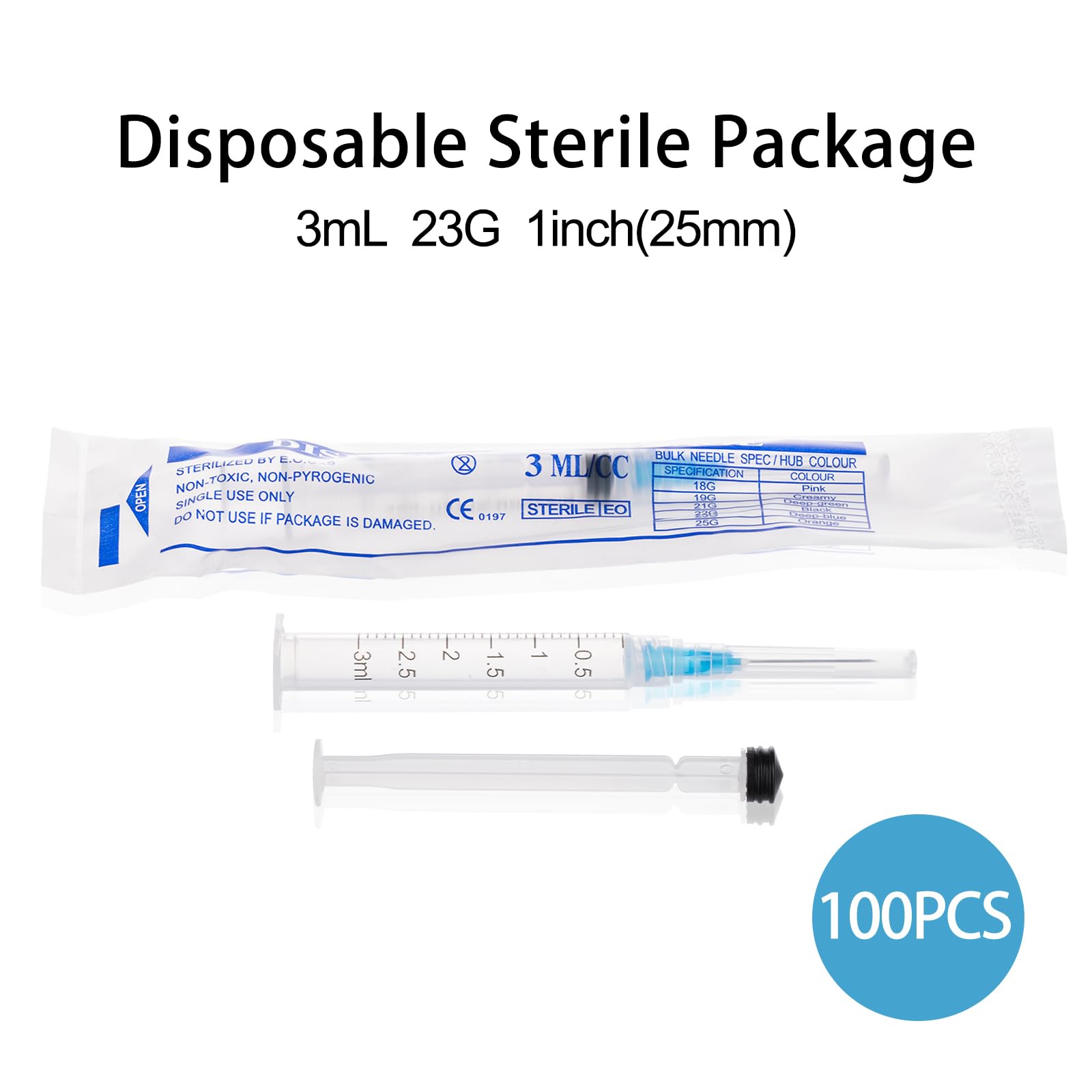 100 sztuk strzykawek 3 ml do płynu, z blokadą Luer Lock 23 Ga, igła, 2,5 cm, do laboratoriów naukowych, nakładania kleju, pomiaru