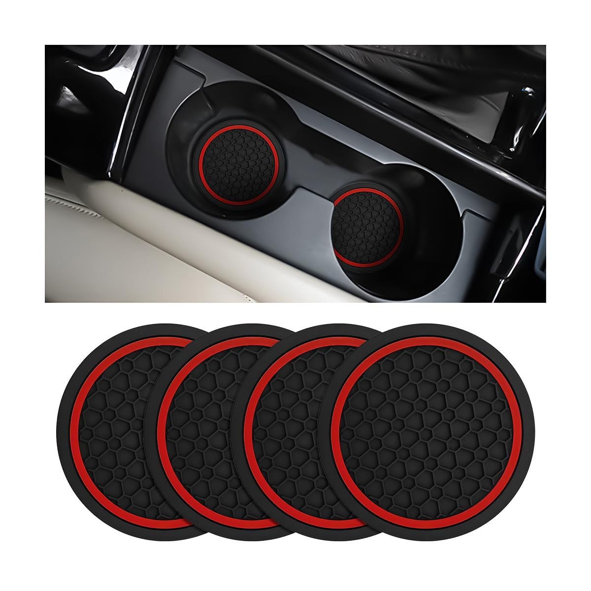 4 Pcs Beverage Cup Holder Coasters for Mercedes Benz EKlasse W213 (Limousine) 2016-2024, Vehicle Interior Drink Receptacle Accessories Washable Centre Console Mats,Red