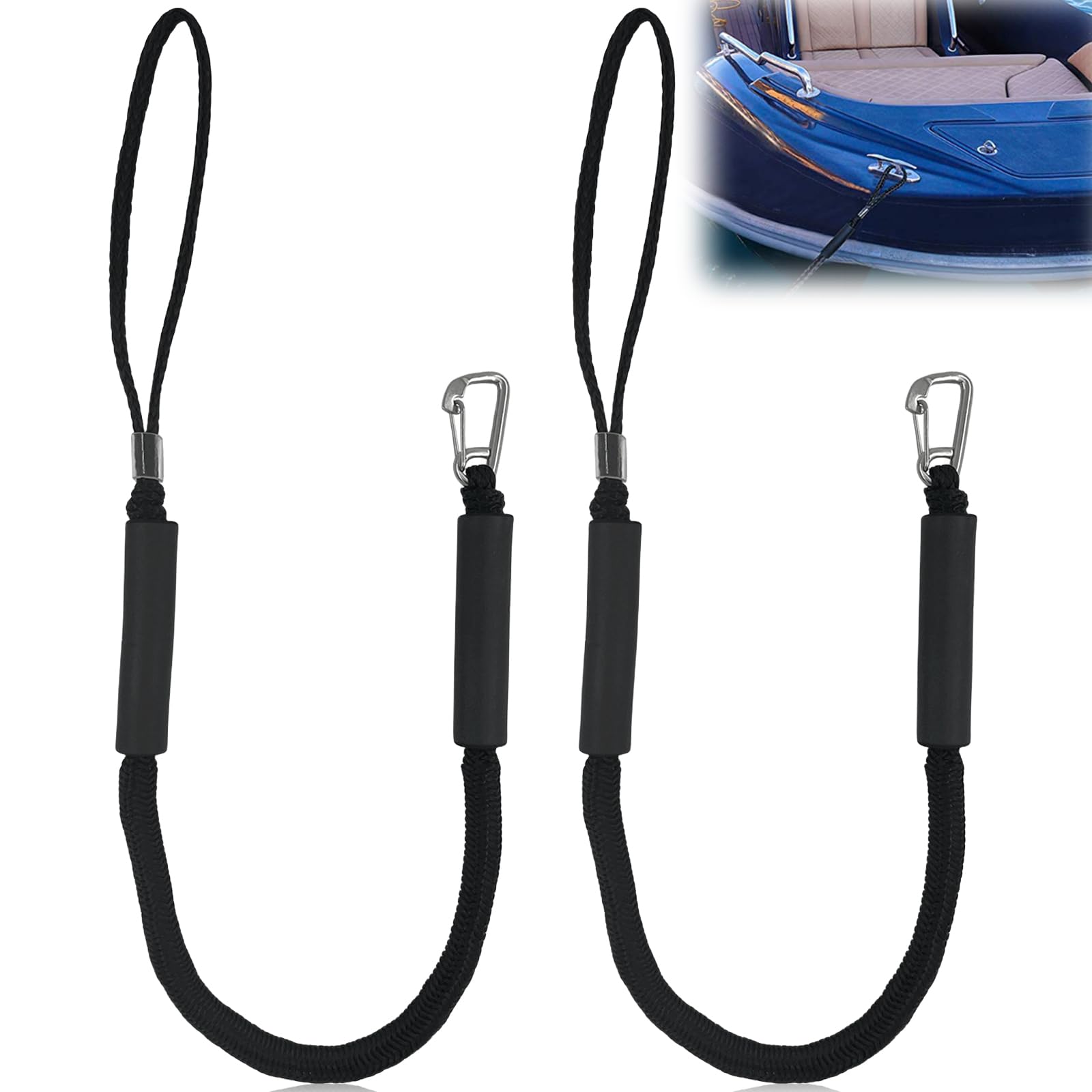 2 pezzi corda per ormeggio barche, accessori per barche, kayak, jet ski, pontoon, canoa, 4 piedi, nero