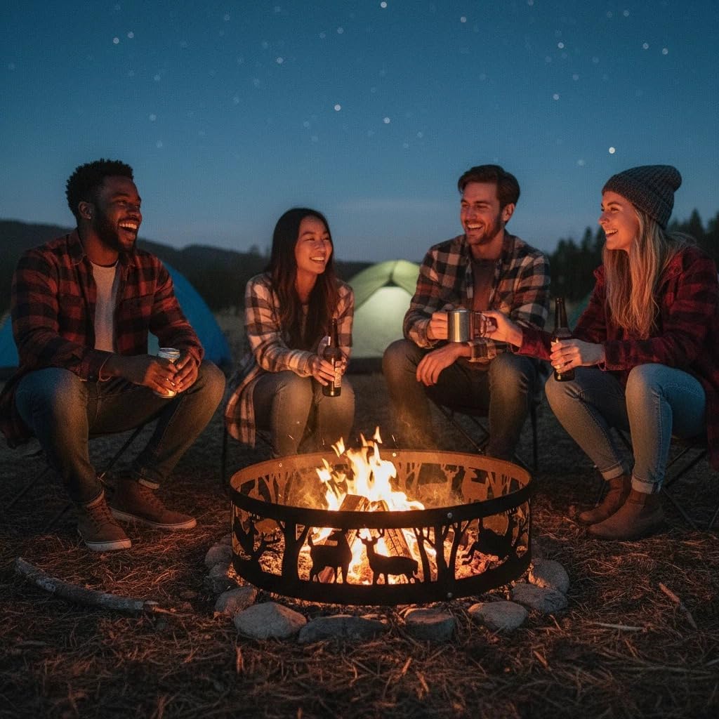 Fire Ring - 36Inch Wood Burning Steel Ring for Outdoor & Backyard Use - Heavy Duty Portable Camping Firepit for Family Gatherings