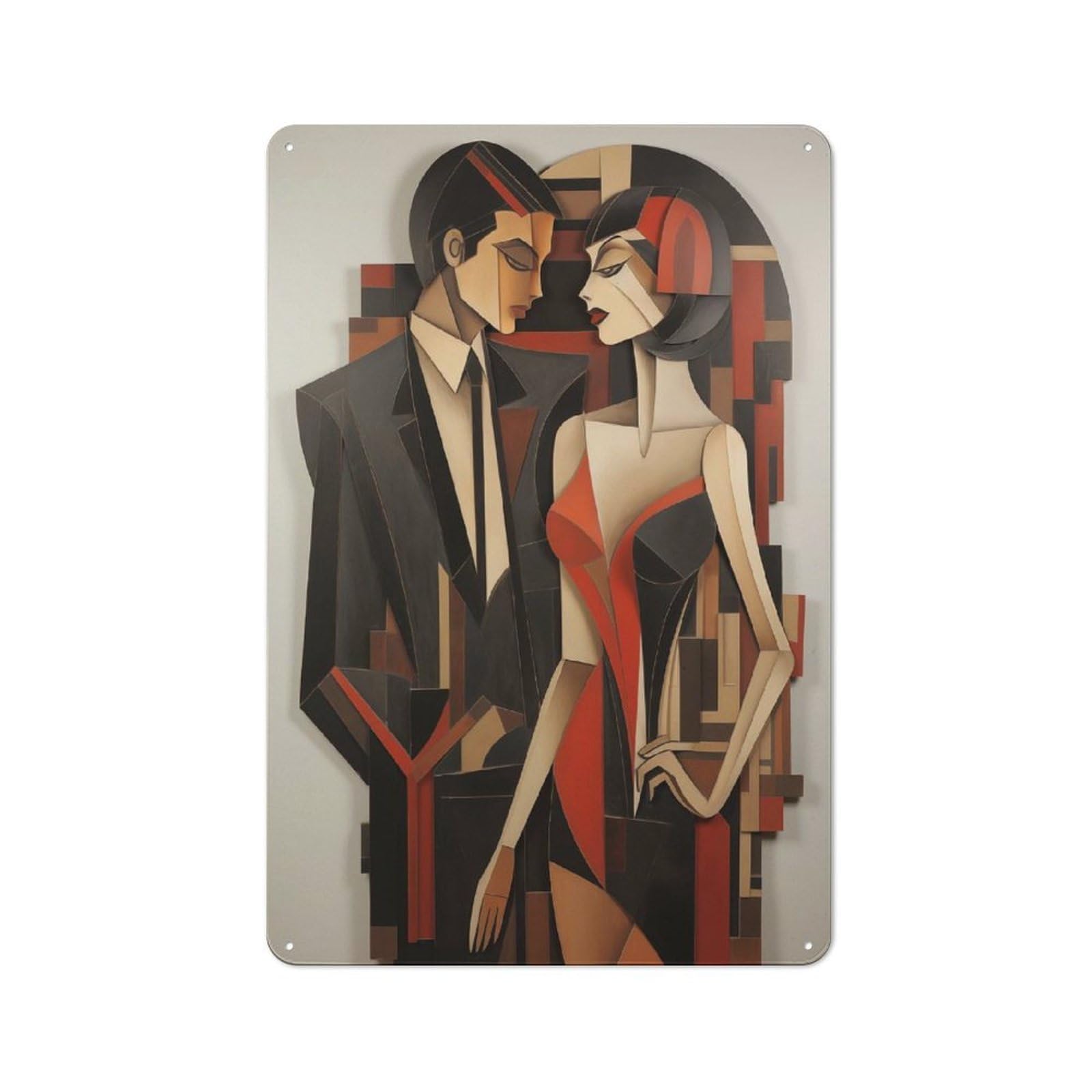 Junmoney Modern Couple Cubism Style Rustic Tin Sign 30X20cm For Living Room Or Hallway, Suited To Living Room Decor Lovers