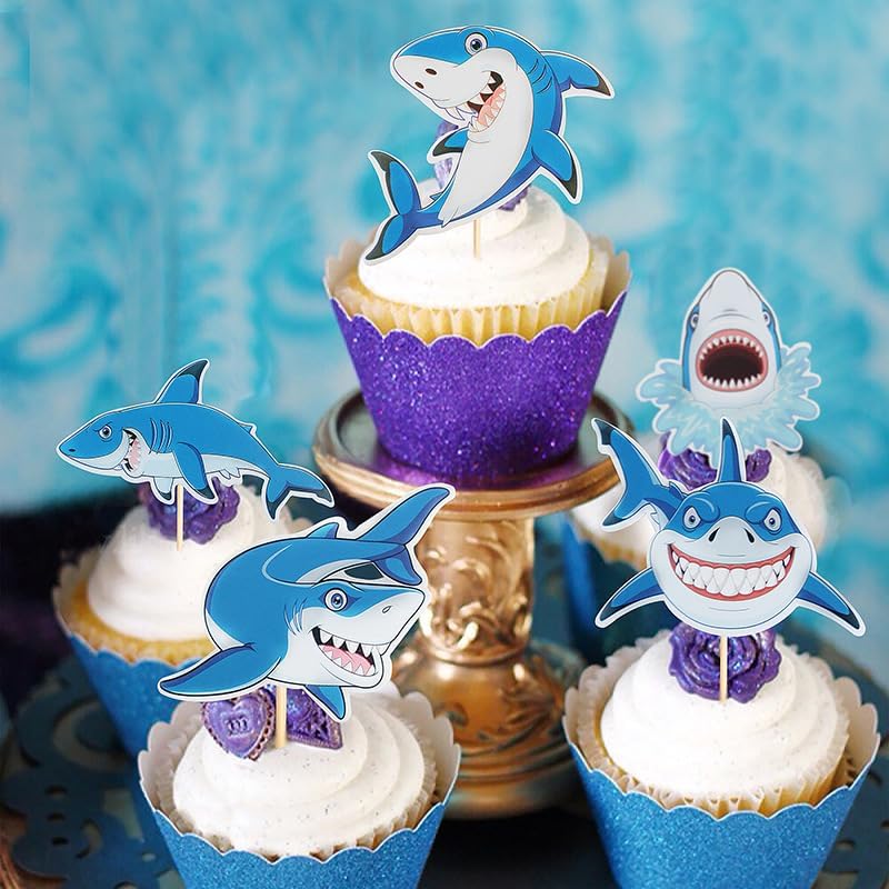 30Pcs Shark Cupcake Toppers Happy Birthday Sea Cake Picks for Shark Ocean Theme Kids Birthday Baby Shower Party Supplies - Image 4