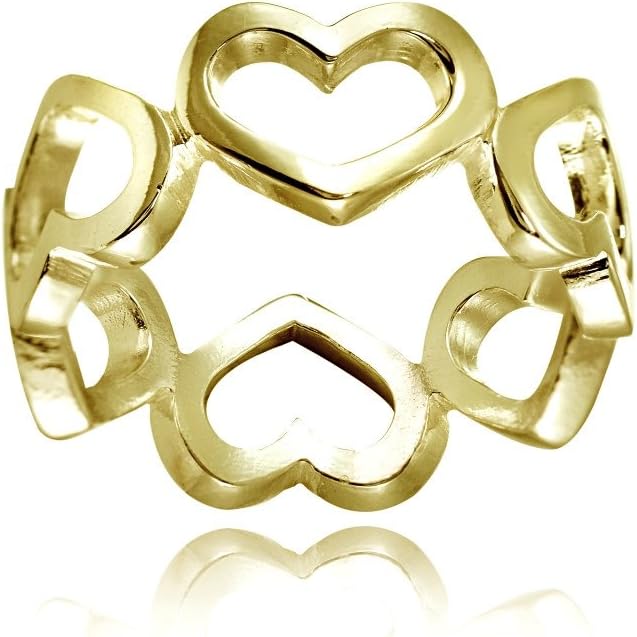 Hoops & Loops 925 Sterling Silver High Polished Open Heart Eternity Band Ring for Women & Teen Girls, Silver, Yellow & Rose Gold
