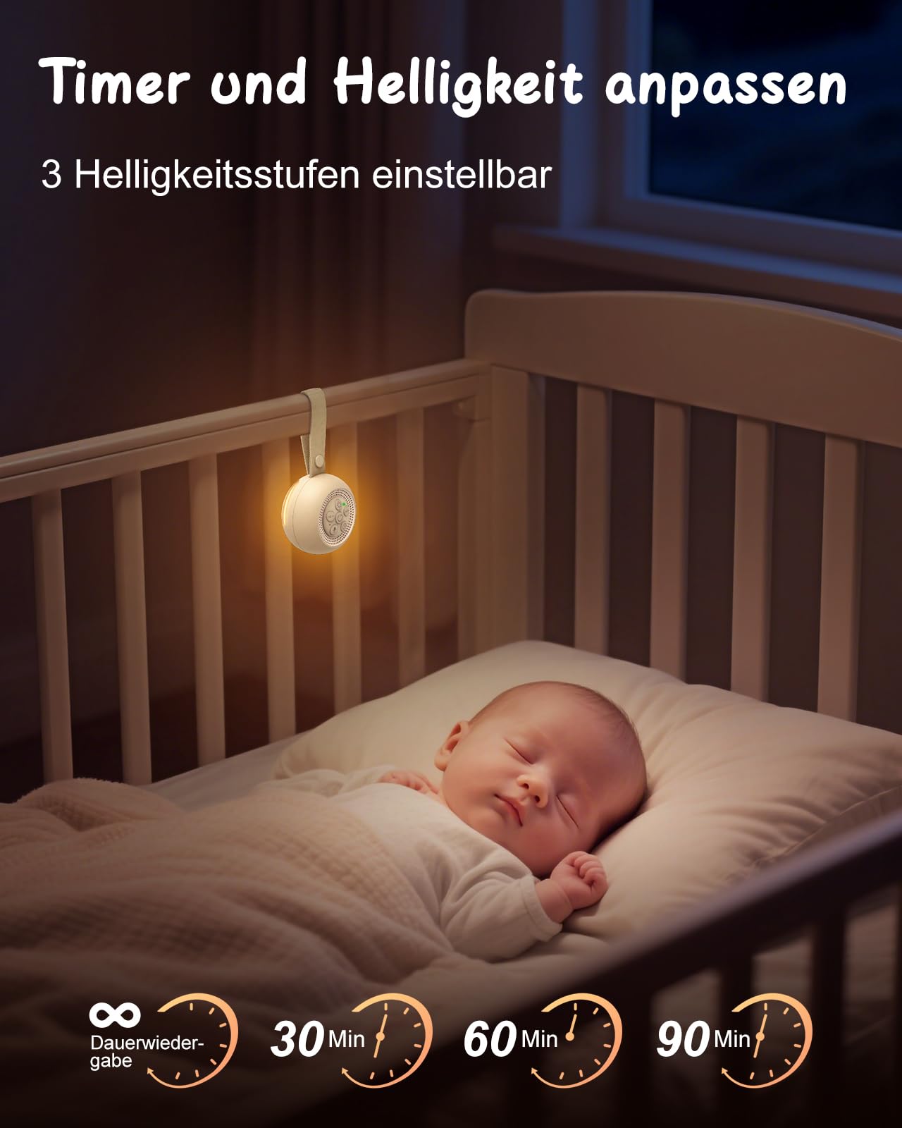 Babacom Tragbare White Noise Machine Baby mit Sprachaufzeichnung – 15 beruhigende Geräusche, weißes Rauschen Lautsprecher Zum Schlafen mit Nachtlicht & Timer Funktion für Babys, Musikinstrumentzubehör