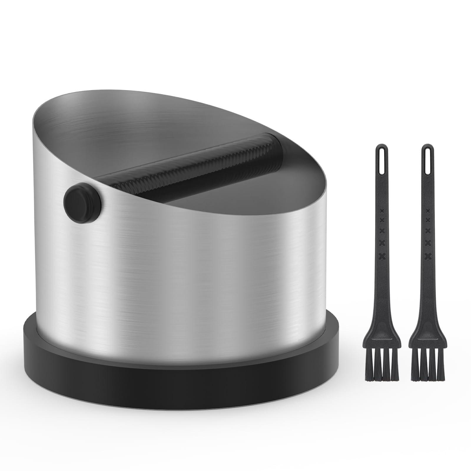 Alyvisun Coffee Knock Box Acero Inoxidable, 650ml Cajon Posos Cafe con 2 Pinceles, Recipiente para Posos de Café con Barra Extraíble Antigolpes para Cafeterías, Hogar, Restaurante, Oficina