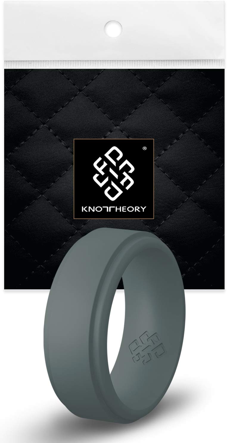 Knot TheoryStep Edge Silicone Rings for Men - Breathable 9mm Rubber Wedding Band in Black, Gold, Silver, Blue, Green, or Red