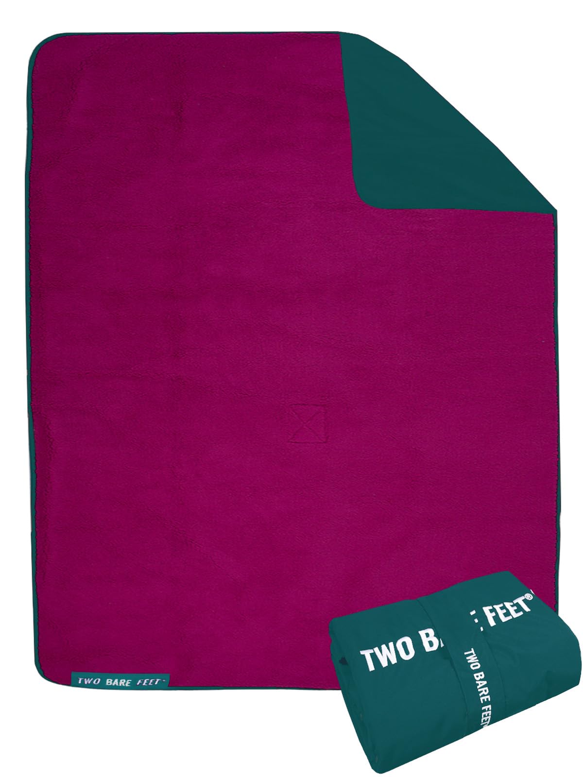Two Bare Feet Sherpa Lined Waterproof Beach Travel Blanket for Surf, Swim, SUP, Watersports and Outdoor Sports - Sherpa Fleece, Waterpoof, Roll up, Portable (Sea Green/Raspberry, 145cm x 145cm)