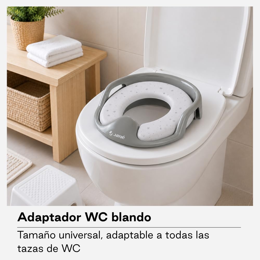 Jané Adaptador WC Bebé Acolchado, Reductor Inodoro Infantil Universal, Asiento Blando, Fácil Limpieza, +12 Meses
