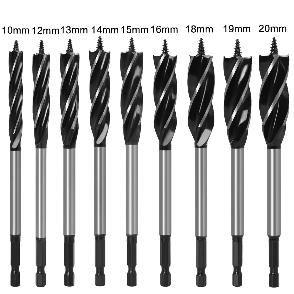 Set Punte Legno 1-9 Pezzi 8-35mm Attacco Cambio Rapido Punta Elica HSS 4 Taglienti per Falegnameria e DIY(9-piece)