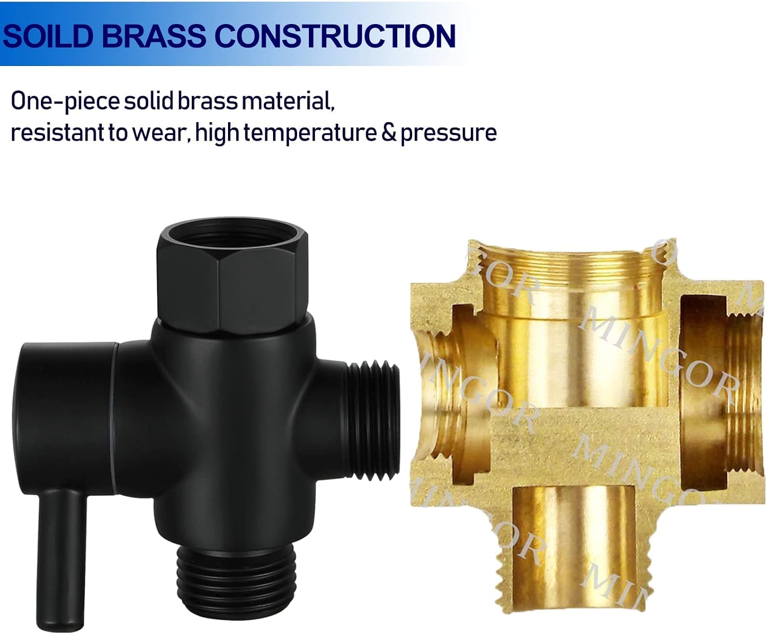 Brass Shower Arm Diverter Valve for Hand Held Showerhead and Fixed Spray Head,G 1/2 3-Way Bathroom Universal Shower System Replacement Part (Matte Black)