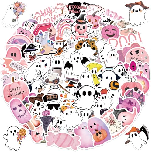 100Pcs Ghost Stickers Pink Halloween Stickers for Kids Adults Craft Scrapbooking Water Bottle Party Favors Gifts Birthday Decorations