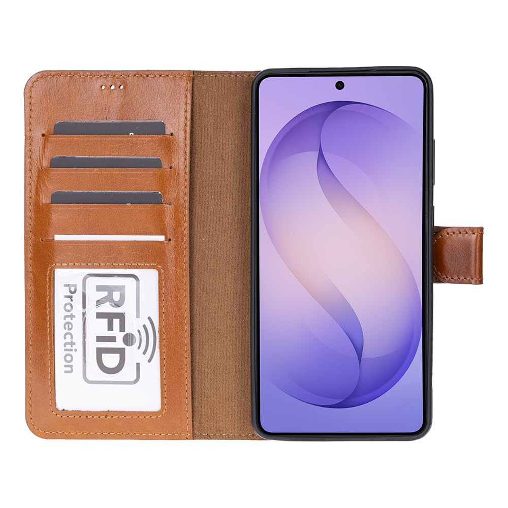 Solo Pelle Lederhülle Harvard kompatibel für das Samsung Galaxy S26 RFID inklusive abnehmbare Hülle mit integrierten Kartenfächern RFID (Cognac Braun, S26)