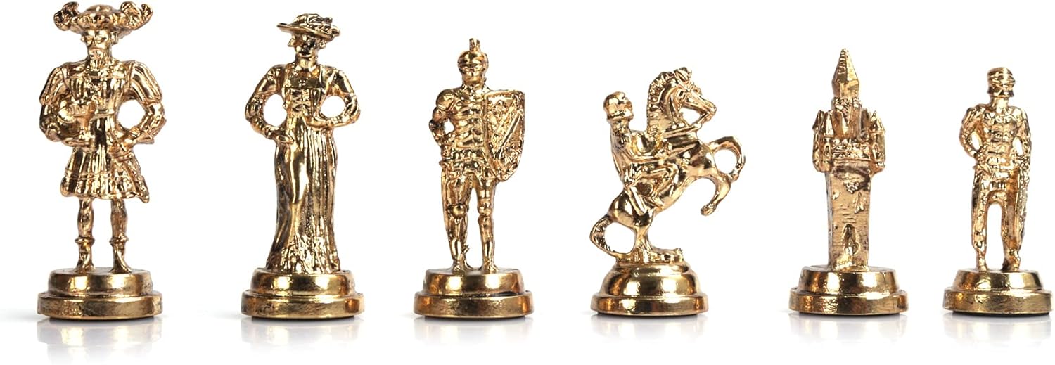 Metal Chess Set for Adults Spanish Royal Guards Figures,Handmade Pieces and Different Design Wooden Chess Board (Black Marble)