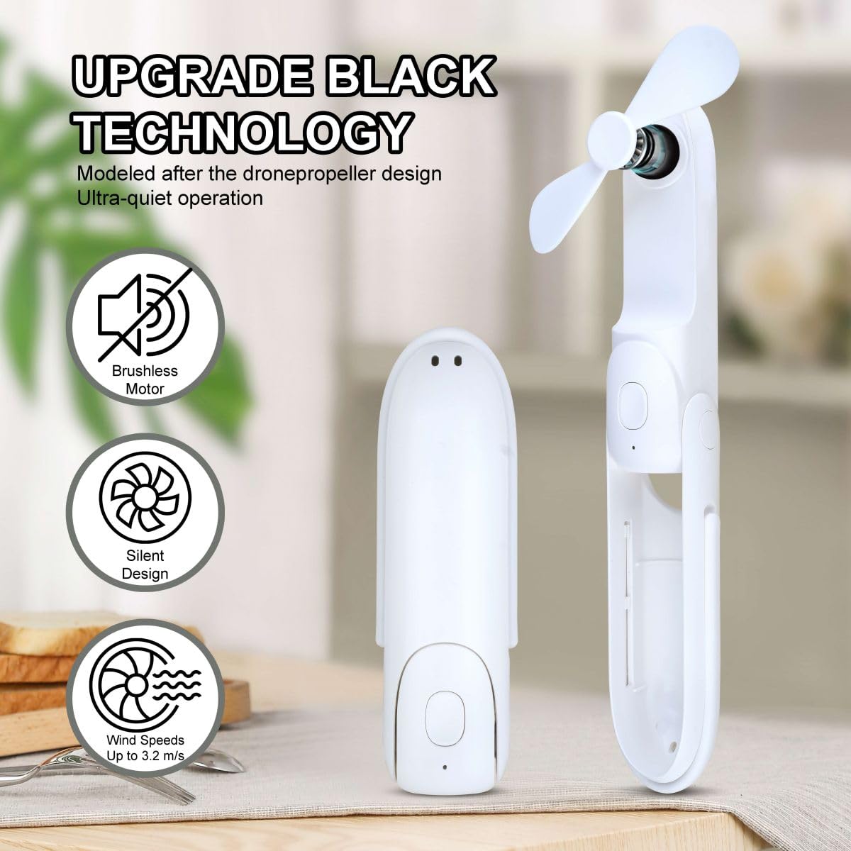 Venforze Mini Handheld Fan, Ventilateur Portable Silencieux Rechargeable à 3 Vitesses [12-24 Heures D'utilisation], Ventilateur De Poche USB Coulissant Pour Les Voyages, La Maison Et Le Bleu Foncé